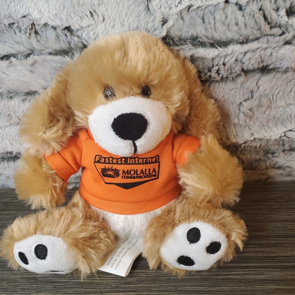 HitWear 5" Plush Dog in Orange Shirt- Molalla Communications Internet Oregon